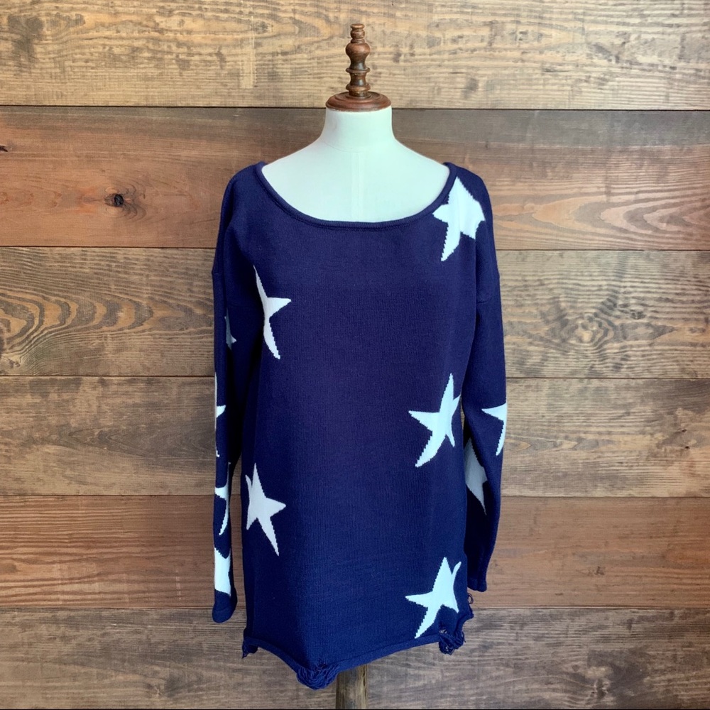 NWOT Amaryllis Navy Star Sweater